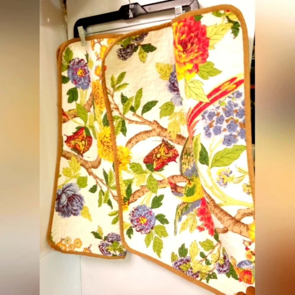 2 Vintage Hedaya Quilted Shams Spring Floral Butterflies 20 x 26 Standard